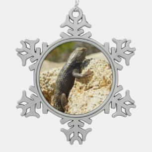 Gelbe Spiny Lizard bei Joshua Tree Schneeflocken Zinn-Ornament