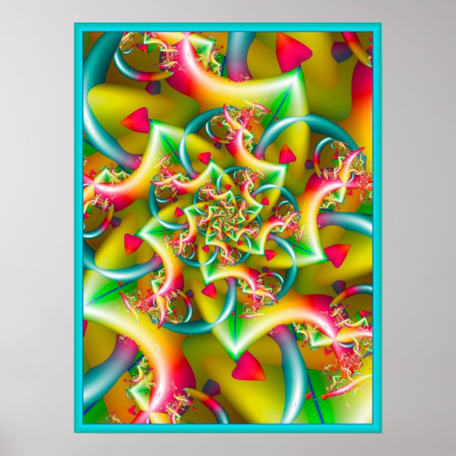 Gelbe Spirale mit roten Herzen Poster (Vorne)