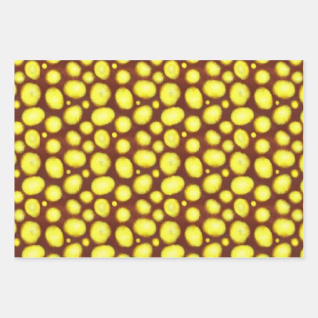 Gelbe Spots auf braun Geschenkpapier Set (Vorderseite)