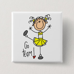 Gelbe Stäbchen-Figur Cheerleader T-Shirts und Gesc Button