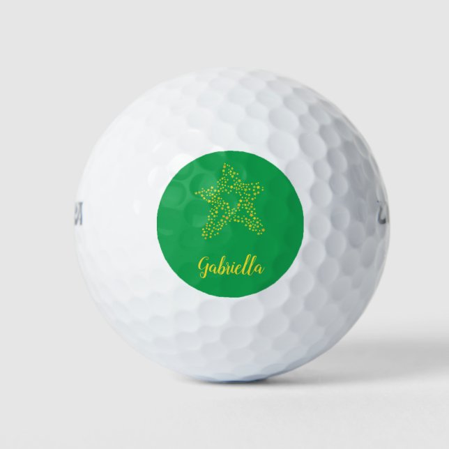 Gelbe Sterne auf Grün Golfball (Vorderseite)