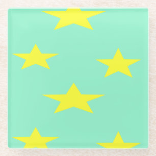 Gelbe Sterne auf Türkis Glasuntersetzer