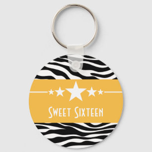 Gelbe Sterne Zebra Print Sweet 16 Schlüsselanhänge Schlüsselanhänger
