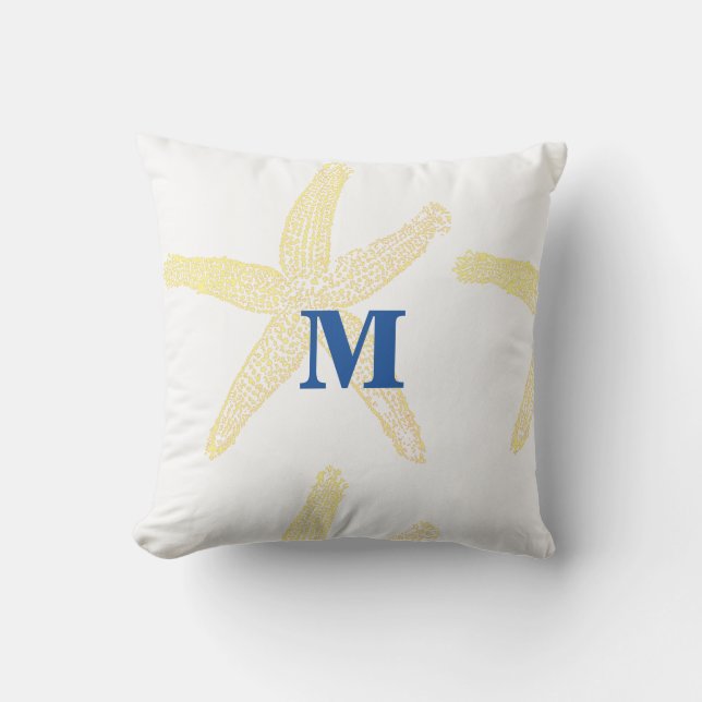 Gelbe Sternenfische Monogram, initial Custom Niedl Kissen (Vorderseite)