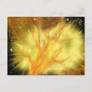 Gelbe Sternexplosion und Orangefarbene Flammen - M Postkarte