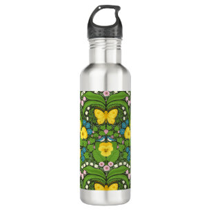 Gelbe Stiefmütterchen, Vögel und Schmetterlinge Edelstahlflasche