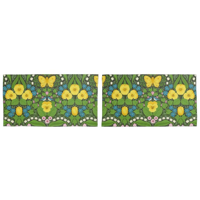 Gelbe Stiefmütterchen, Vögel und Schmetterlinge Kissenbezug (Vorderseite-Set)