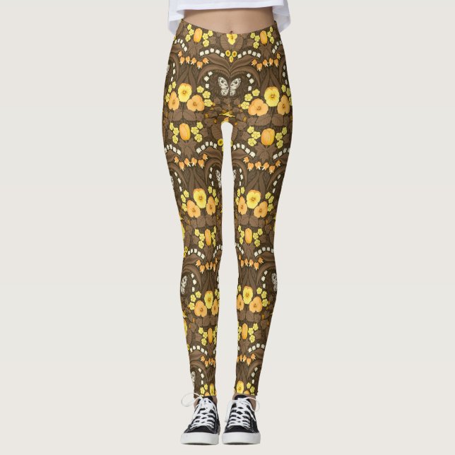 Gelbe Stiefmütterchen, Vögel und Schmetterlinge Leggings (Vorderseite)