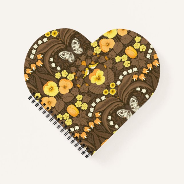 Gelbe Stiefmütterchen, Vögel und Schmetterlinge Notizbuch (Vorderseite)