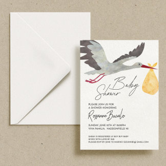 Gelbe Stork Babydusche Einladung