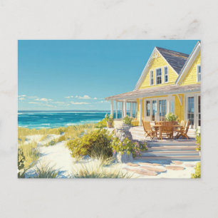 Gelbe Strandhaus-Küstenkunst-Postkarte  Postkarte