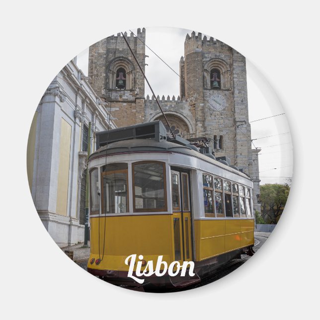 Gelbe Straßenbahn auf der Kathedrale von Lissabon  Magnet (Vorne)