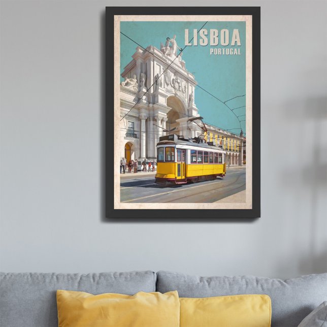 Gelbe Straßenbahn, Augusta Street Arch. Lissabon,  Fotodruck (Von Creator hochgeladen)