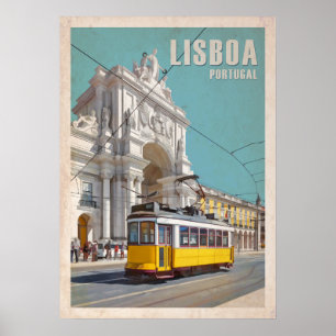 Gelbe Straßenbahn, Augusta Street Arch. Lissabon, Poster