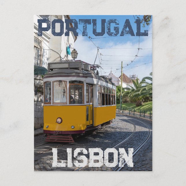 Gelbe Straßenbahn in Lissabon, Portugal Postkarte (Vorderseite)