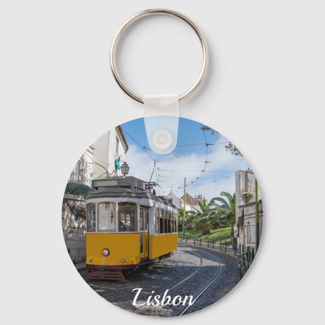 Gelbe Straßenbahn in Lissabon, Portugal Schlüsselanhänger (Vorderseite)