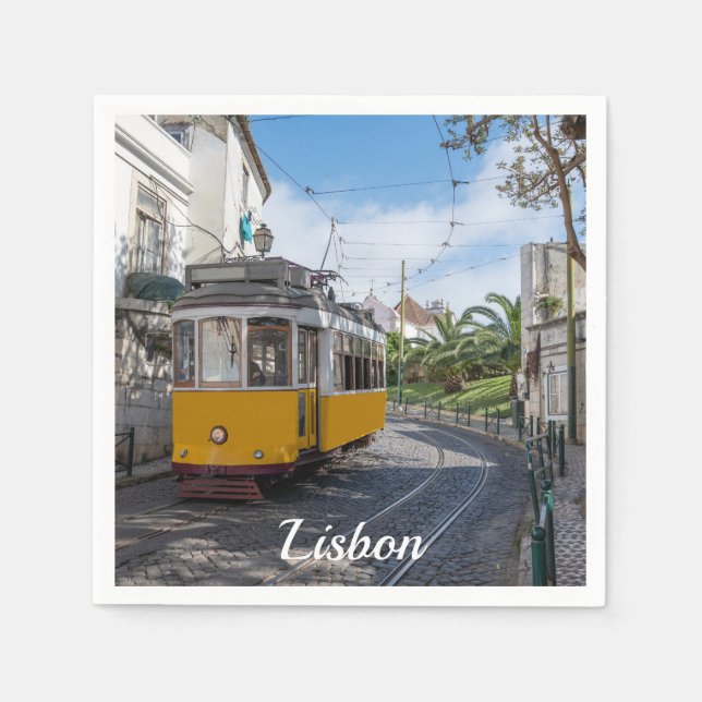 Gelbe Straßenbahn in Lissabon, Portugal Serviette (Vorderseite)