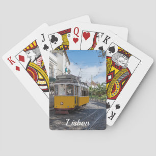 Gelbe Straßenbahn in Lissabon, Portugal Spielkarten
