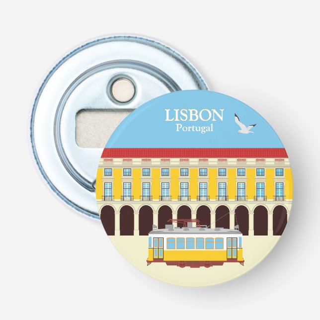 Gelbe Straßenbahn in Lissabon Vintager Stil Flaschenöffner (Vorderseite)