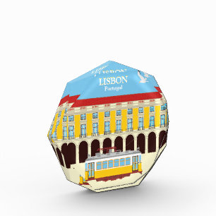 Gelbe Straßenbahn in Lissabon Vintager Stil Fotoblock