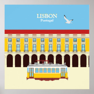 Gelbe Straßenbahn in Lissabon Vintager Stil Poster