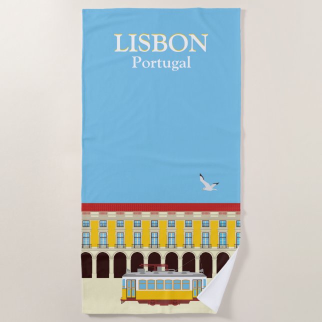 Gelbe Straßenbahn in Lissabon Vintager Stil Strandtuch (Vorderseite)