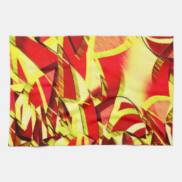 Gelbe Streifen auf rotem, tropftem Bild Geschirrtuch