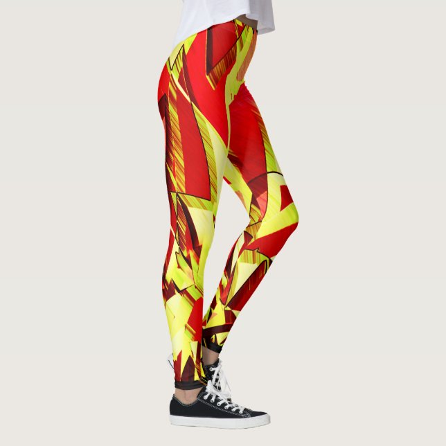 Gelbe Streifen auf rotem, tropftem Bild Leggings (Rechts)