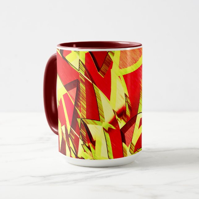 Gelbe Streifen auf rotem, tropftem Bild Tasse (Vorderseite Links)
