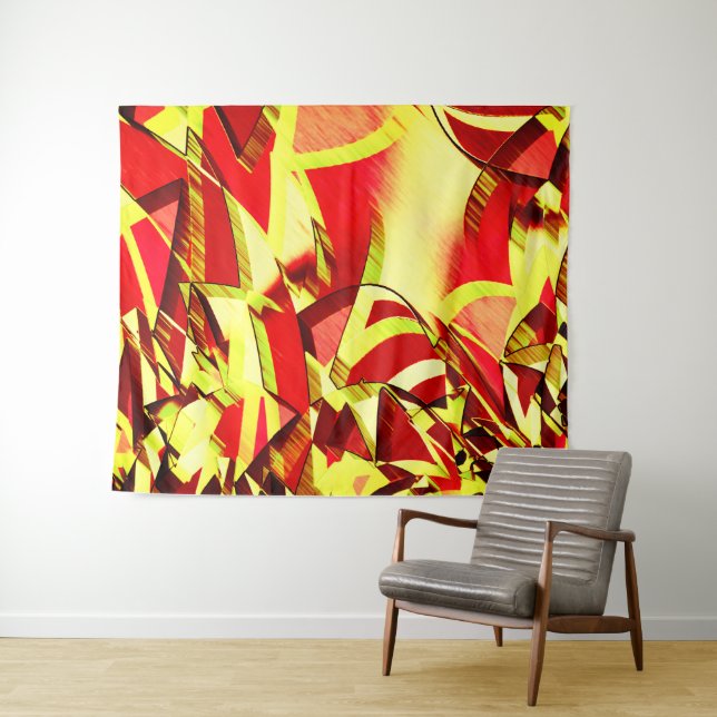 Gelbe Streifen auf rotem, tropftem Bild Wandteppich (Beispiel (Horizontal))