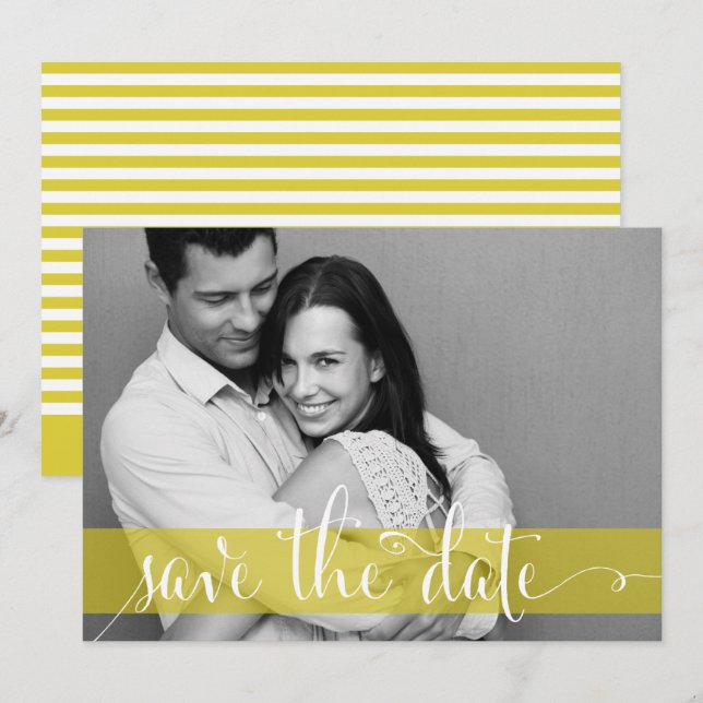 Gelbe Streifen Save the Date Ankündigung des Fotos (Vorne/Hinten)