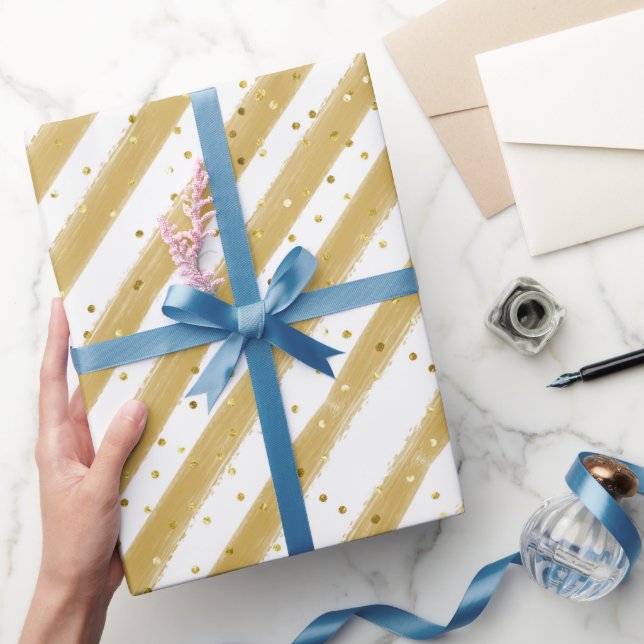 Gelbe Streifen und Gold Glitzer Kinder Party Geschenkpapier (Schenken)