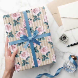 Gelbe Streifen und rosa Tee Rose Jeden Anlaß Geschenkpapier