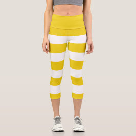 Gelbe Streifen, weiße Streifen, gestreiftes Muster Capri Leggings