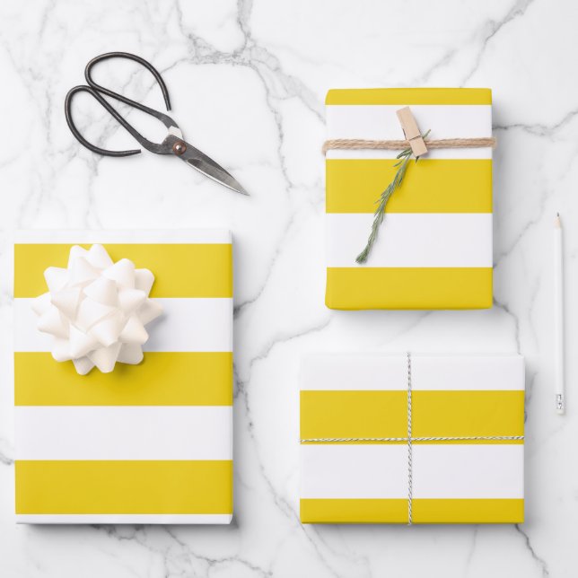 Gelbe Streifen, weiße Streifen, gestreiftes Muster Geschenkpapier Set (Vorderseite)