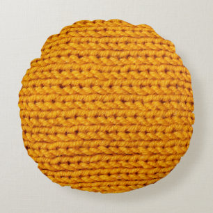 Gelbe Strickwoll-Textur mit Hintergrundmuster Rundes Kissen
