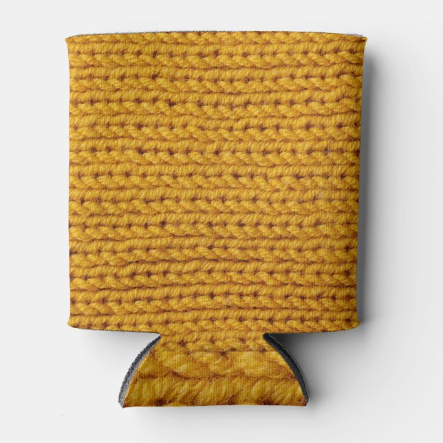 Gelbe Strickwolle, hochauflösende Textur. Dosenkühler (Vorderseite)