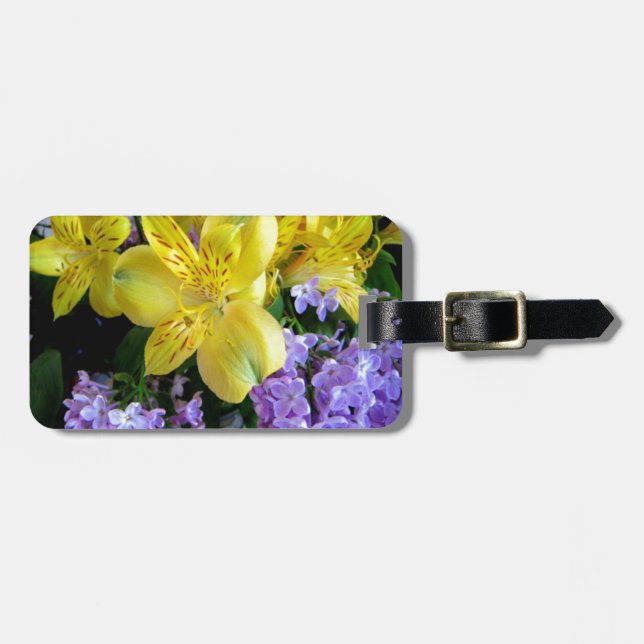 Gelbe Taglilien und Lila Lilac-Blume Gepäckanhänger (Vorderseite horizontal)