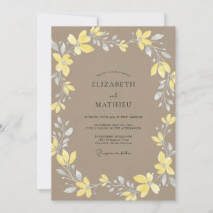 Gelbe Taupe-Kranz-Hochzeit Einladung
