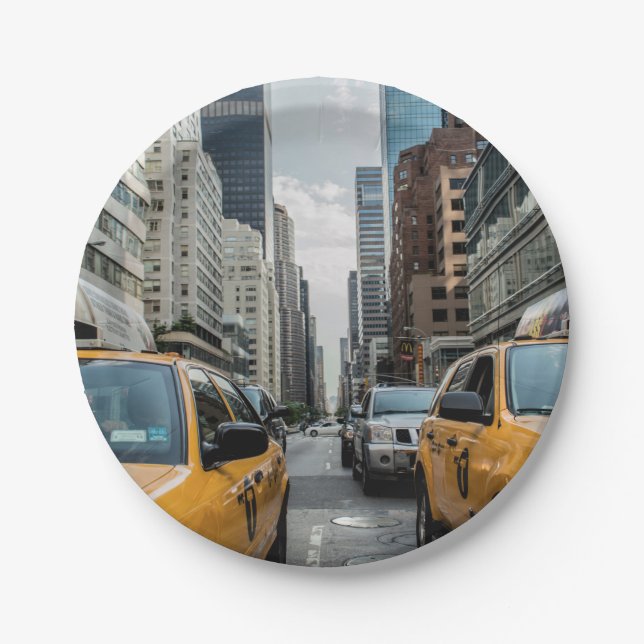 Gelbe Taxis New York Pappteller (Vorderseite)