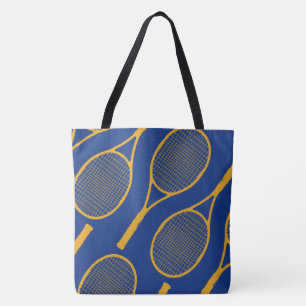 Gelbe Tennis-Racquets auf blauem, stylischen Tasche