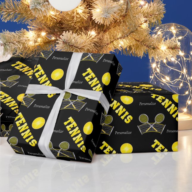 Gelbe Tennisbälle und Racquets Geschenkpapier (Feiertage)