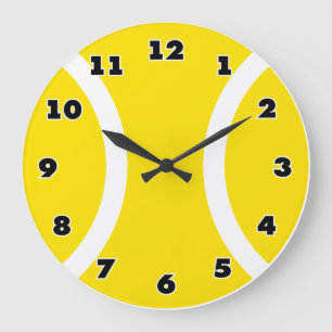 Gelbe Tennisballuhr mit großen modernen Zahlen Große Wanduhr