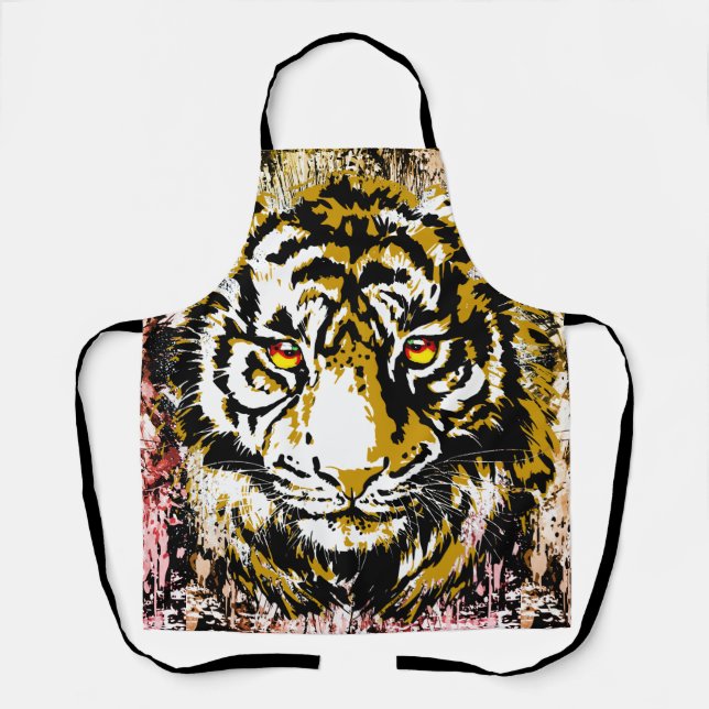 Gelbe Tiger Schürze | Farbenfrohe Tigerfront (Vorderseite)