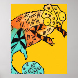 Gelbe Tinte Chameleon Reptil Kinderposter Poster