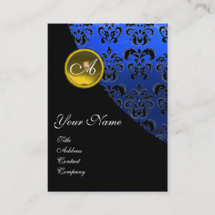 GELBE TOPAZ BLUE BLACK DAMASK MONOGRAM, VISITENKARTE
