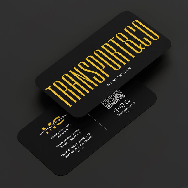 Gelbe Transportwagen schwarz Moderne Visitenkarte (Yellow Transport Car Driver Black Modern Business Card
)