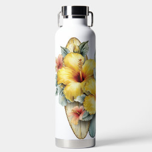 GELBE TROPISCHE BLUMEN UND SURFBRETTER TRINKFLASCHE