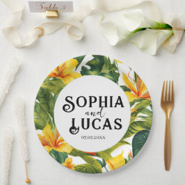 Gelbe tropische Blütenhochzeit Pappteller
