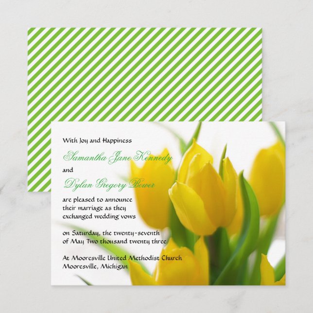 Gelbe Tulip - 3x5 Hochzeitsankündigung Einladung (Vorne/Hinten)